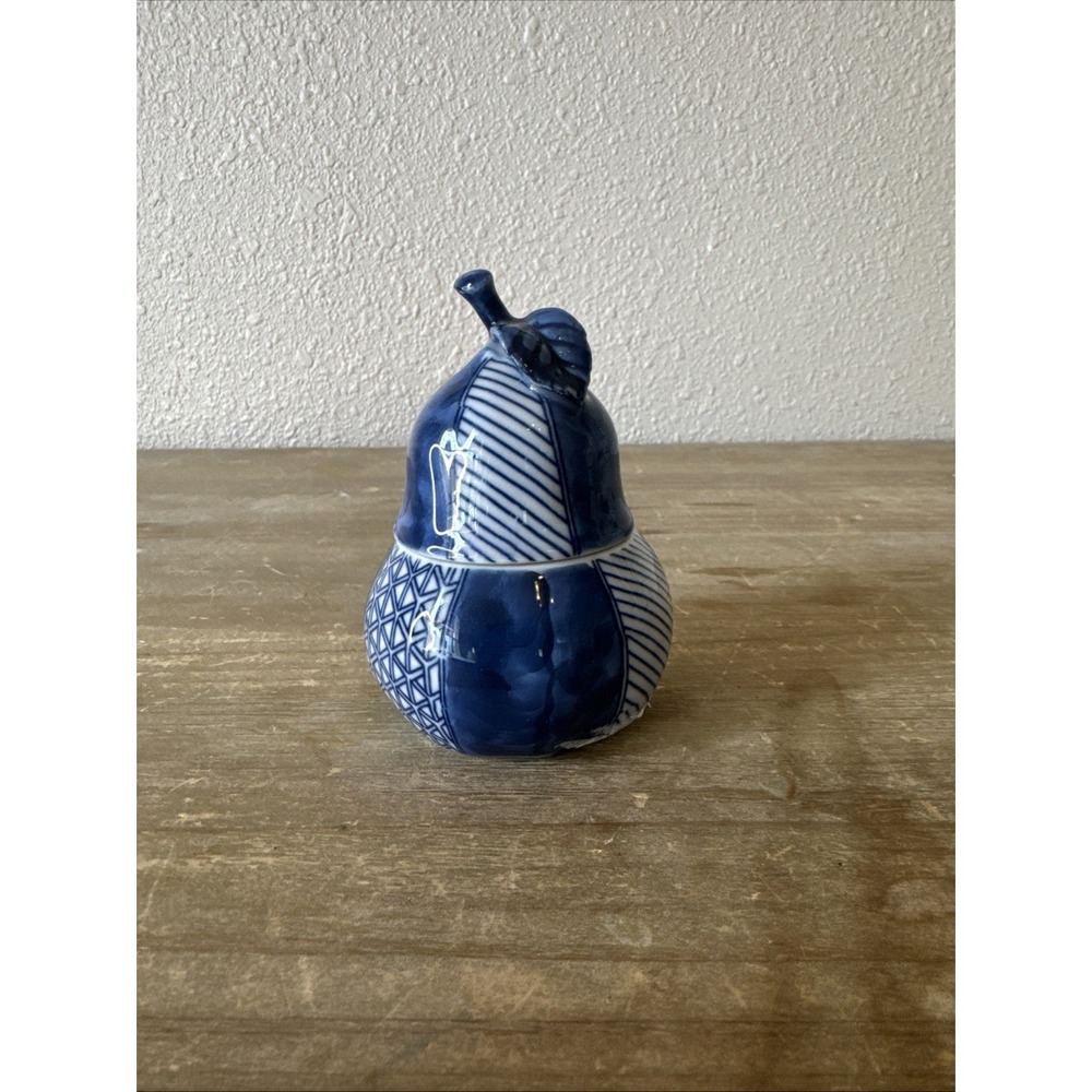 Vintage Fitz And Floyd Blue & White Pear Trinket Box Japan Grand millennial